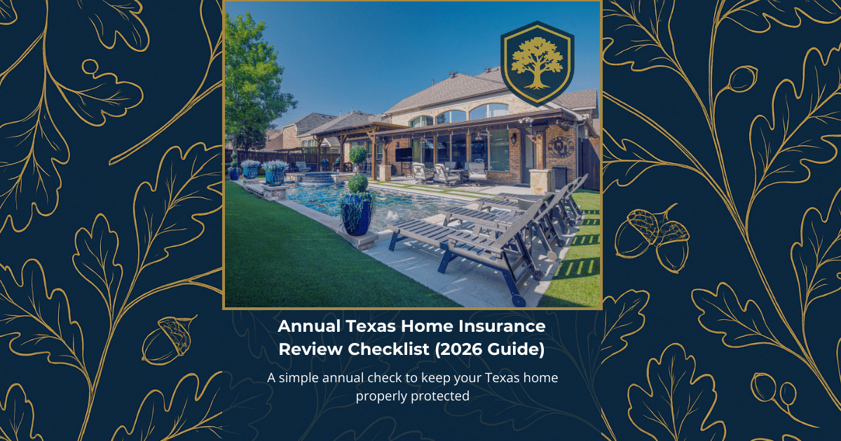 Annual Texas home insurance review checklist showing coverage areas of a Texas home