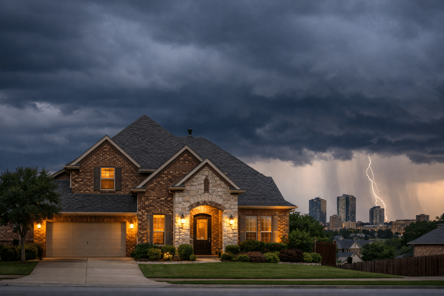 home insurance in Fort Worth house under storm clouds North Texas