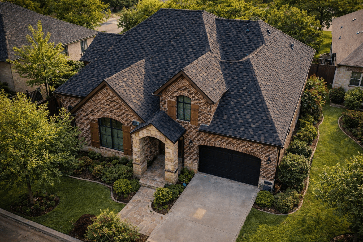 A newly replaced roof on a North Texas home