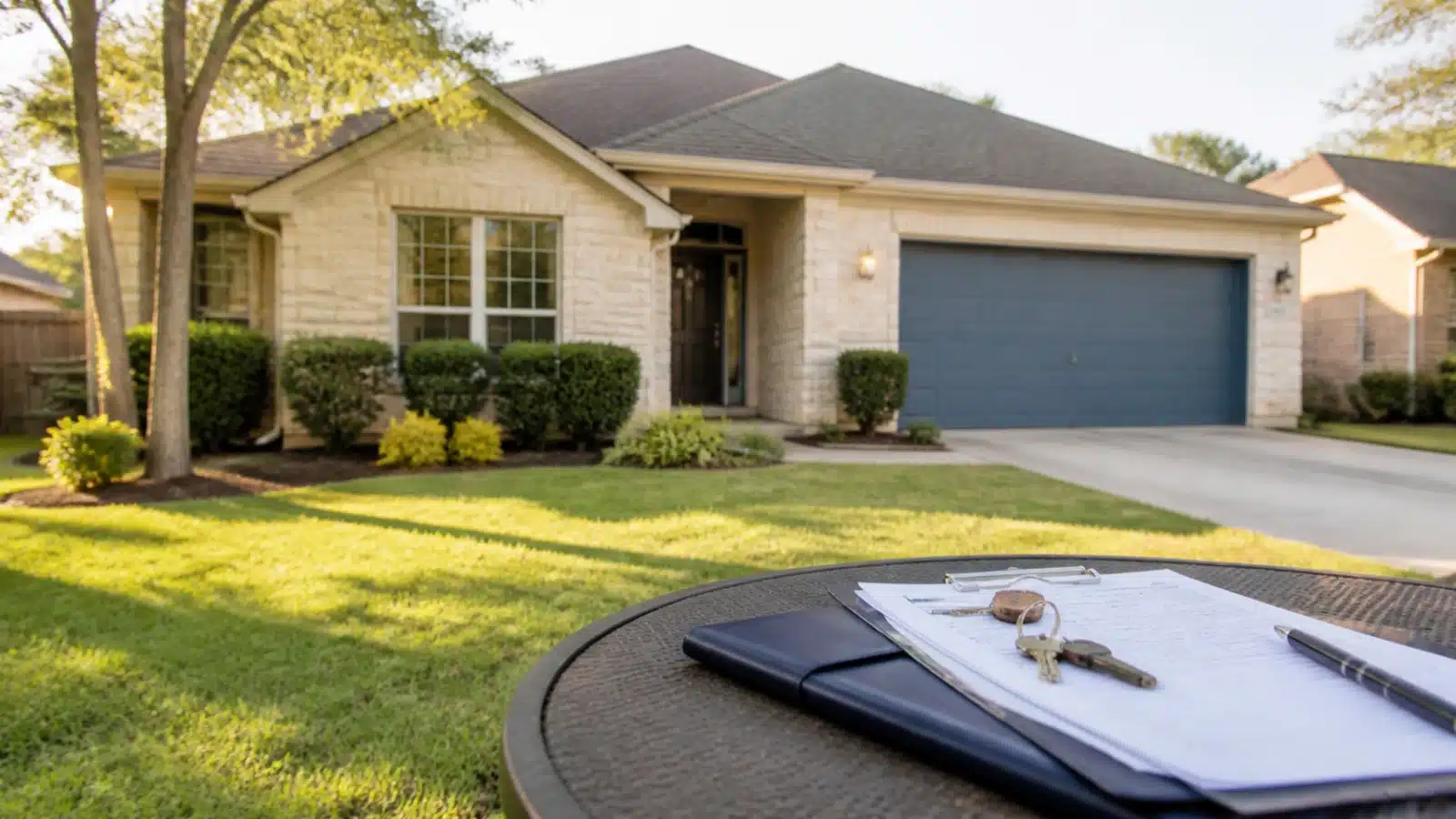 Texas rental property with purchase documents and keys prepared before closing.
